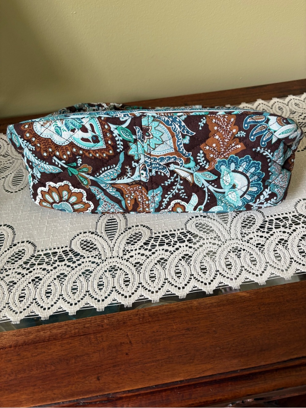 Vera Bradley Brown & Teal Paisley Quilted Cosmetic Pouch